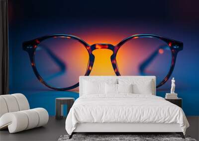 Stylish tortoiseshell glasses with a gradient lens, showcased on a minimal white background for clear focus and detail Wall mural