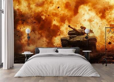 tank explosion on the battlefield Wall mural