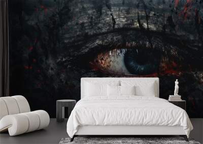 Scary wall background with sinister eyes, horror texture for background Wall mural