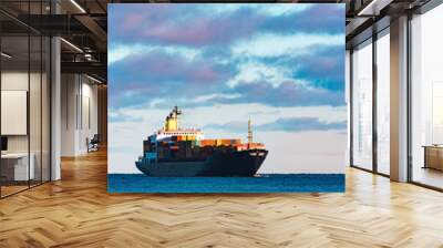 Black cargo ship Wall mural