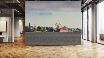 Cargo ship in the port of Riga, Europe Wall mural