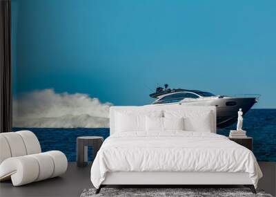 Grey motor yacht in move Wall mural