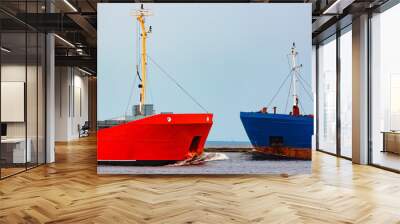 Orange cargo ship Wall mural