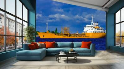 Yellow tanker ship Wall mural