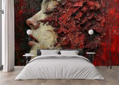 Abstract Portrait of a Woman with Red Texture Wall mural