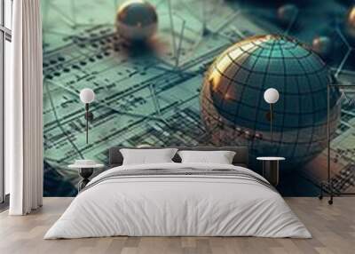 Abstract Sphere Network: A Futuristic Vision of Connectivity Wall mural