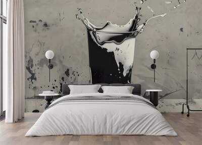 Black and White Water Splash in Glass - Minimalist Photography Wall mural