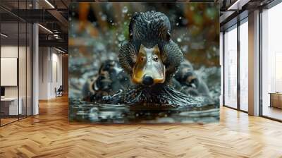 Close-up Portrait of a Mallard Duck in Water Wall mural