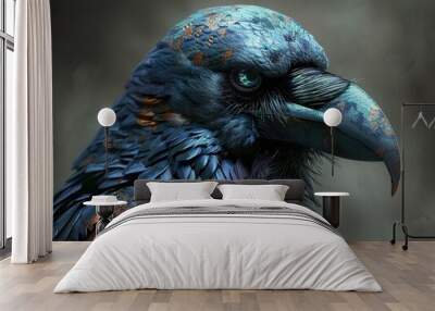 Close Up Portrait of a Raven with Blue and Gold Feathers Wall mural