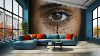 Close-up Portrait of a Woman's Eye with Abstract Black and White Design Wall mural