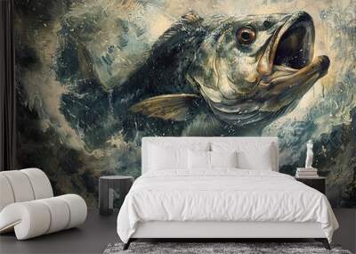 Dynamic Fish Leaping Through Water: A Watercolor Painting Wall mural