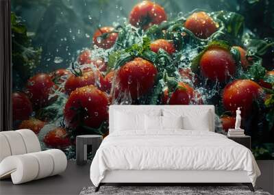 Fresh Red Tomatoes with Water Splash Wall mural