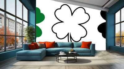 Good luck four leaf clover flat icon set isolated on transparent background. Wall mural