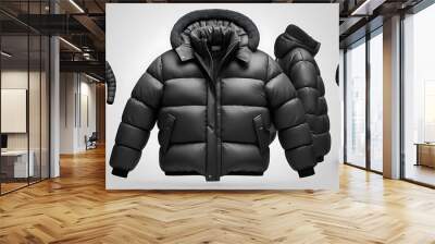  black jacket, puffer jacket mockup, stylish puffer jacket for winter, AI Generative Wall mural