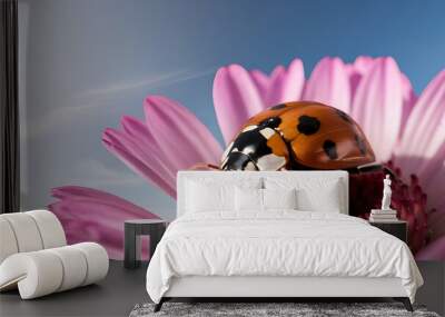 ladybug on flower, white flower and a ladybug, AI Generative Wall mural