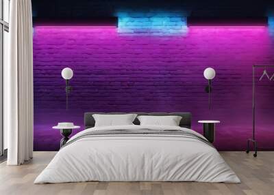 neon brick wall glowing background, brick wall, AI Generative Wall mural