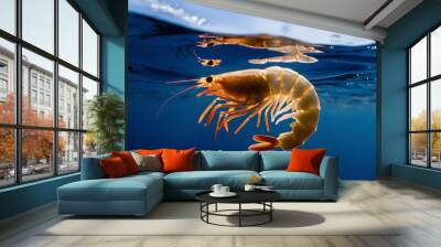 shrimp on the sea water, lobster on the water, AI Generative
 Wall mural