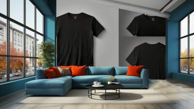 t shirt template, black t shirt three type of view, t shirt mockup, AI Generative Wall mural