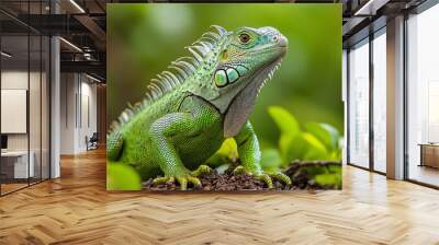 A green iguana displaying its dewlap. Wall mural