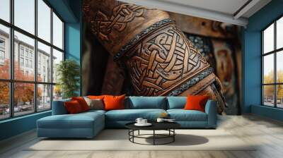 a Viking bracer, a leather forearm guard with carvings. Wall mural