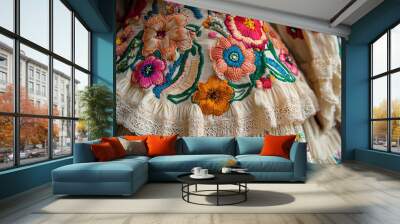 Colombian folk dance attire with intricate embroidery. Wall mural