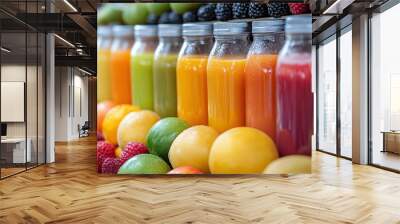 Photograph of a Vendor Selling Fresh Fruit Juices at a Market: Colorful display of fruits. Wall mural