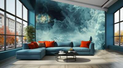 Surreal Landscape with a Cosmic Eye and a Solitary Figure Wall mural