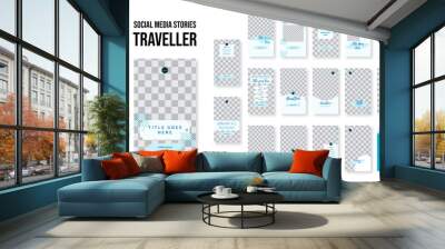 Set of editable social media instagram stories traveller, travel, resort, holiday, vacation with blue colors design vector template ai and eps10 Wall mural