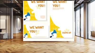 We want you ! yellow color with Hand holding a megaphone with a announcement.
Banner for digital and printout vector AI, eps10 Wall mural