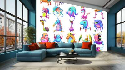 25 Colorful Monster Creature Character Design Set 2 isolated on White Background Realistic Fantasy Cartoon Style Character Story Game Card Sticker Design Wall mural