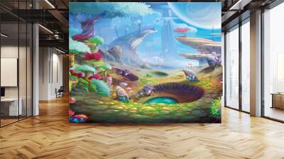 Alien Planet the Meteor Crafter with Fantastic, Realistic and Futuristic Style. Video Game's Digital CG Artwork, Concept Illustration, Realistic Cartoon Style Scene Design
 Wall mural