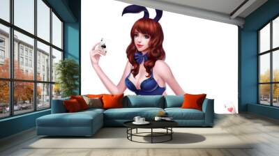 Cool Character: Beautiful and Alluring Casino Bunny Girl isolated on White Background. Video Game's Digital CG Artwork, Concept Illustration, Realistic Cartoon Style Background and Character Design
 Wall mural