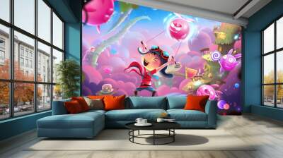 Creative Illustration and Innovative Art: A Naughty Kid's Fantastic Happy World and WonderLand! Realistic Fantastic Cartoon Style Artwork Scene, Wallpaper, Story Background, Card Design Wall mural