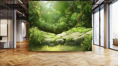 Deep Forest. Fantasy Backdrop. Concept Art. Realistic Illustration. Video Game Digital CG Artwork Background. Nature Scenery.
 Wall mural