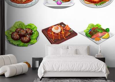 Delicious Food from all over the world. Food Set. Realistic Illustration. Cartoon Objects. Serious Food Painting. Game Items. Video Game Assets Collection. Digital CG Artwork. Book Illustration Set.
 Wall mural