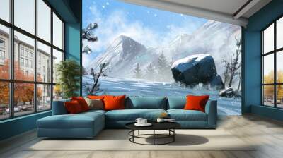 Mountain. Fiction. Concept Art. Realistic Style. Video Game Digital CG Artwork, Concept Illustration, Realistic Cartoon Style Scene Design
 Wall mural