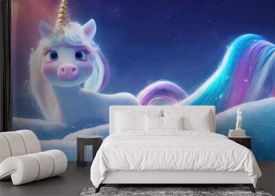 Rainbow Baby Unicorn. Adorable Cute Animal Characters. Fantasy Backdrop Concept Art Realistic Illustration Video Game Background Digital Painting CG Artwork Scenery Artwork Serious Book Illustration
 Wall mural