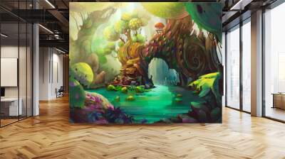 the birds' heaven. this is deep inside the primeval forest. a mystery creature lives in the cabin. - Wall mural