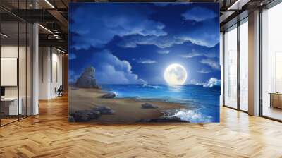 The Moon Night And Sea. Fiction. Concept Art. Realistic Illustration. Video Game Digital CG Artwork. Nature Scenery.
 Wall mural