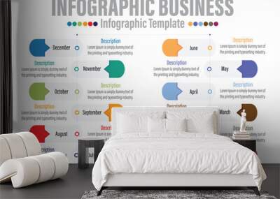 12 Steps modern Timeline diagram calendar with Months rectangle title workflow and circles , presentation vector infographic. Infographic template for business. Wall mural