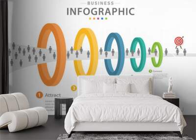 Infographic template for business. 5 Level Modern Sales funnel diagram, presentation vector infographic. Wall mural