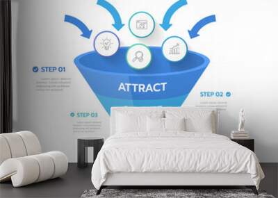 Infographic template for business. 5 Level Modern Sales funnel diagram with arrows, presentation vector infographic. Wall mural