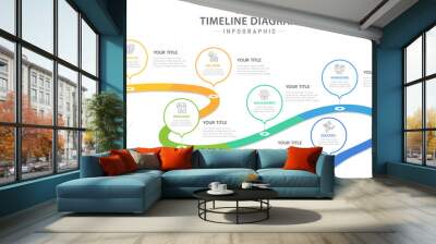 Infographic template for business. 6 Steps Modern Timeline diagram with road journey concept, presentation vector infographic. Wall mural