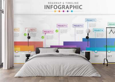 Infographic template for business. Modern Timeline diagram calendar with gantt chart, presentation vector infographic. Wall mural