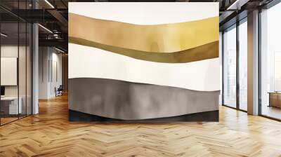 Abstract watercolor art of flowing lines in earth tones on a white background, evoking a serene desert landscape under a soft light. High quality illustration Wall mural