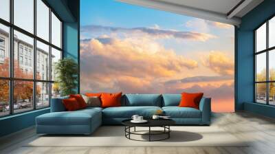 Beautiful bright sunset sky with clouds. Nature sky background.  Wall mural