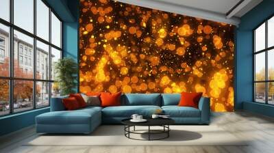 Golden bokeh light on the black background.  Wall mural