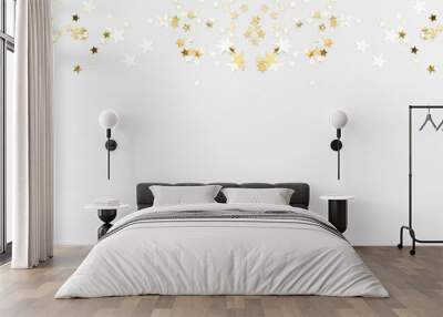 gold stars glitter banner border on white background, selective focus, copy space Wall mural