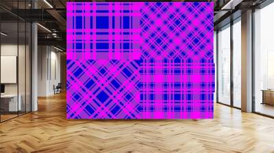 Set checkered seamless patterns. Blue and fuchsia trend color cell background. Vector stock abstract colorfull backdrop. Surface fashion design texture Wall mural