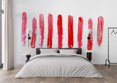 Set of cosmetic texture brush strokes isolated on white. Red Paint texture. Make up colors. Wall mural